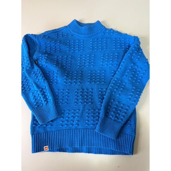 Lego Sweaters - LEGO x Target Women Blue Popcorn Knit Mock Neck Sweater XXS Building Block Art